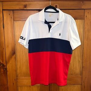 Polo by Ralph Lauren Men's White, Navy, and Red Shirt